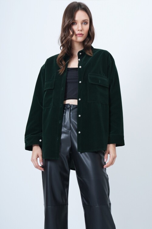 Çift Cepli Oversize Kadife Gömlek