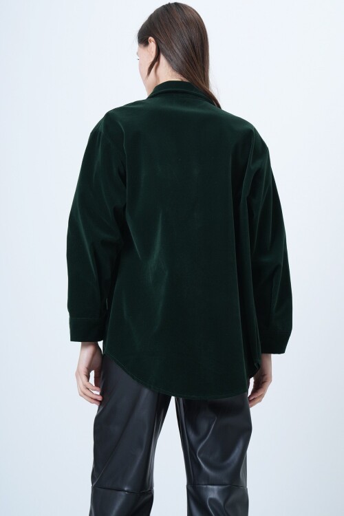 Çift Cepli Oversize Kadife Gömlek