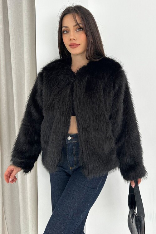 Çift Cepli Peluş Kürk Ceket