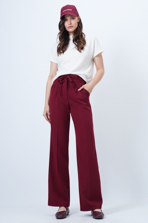 Çift Ceplil Bağcıklı Düğme Kapamalı Palazzo Pantolon