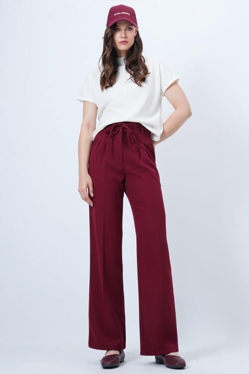 Çift Ceplil Bağcıklı Düğme Kapamalı Palazzo Pantolon