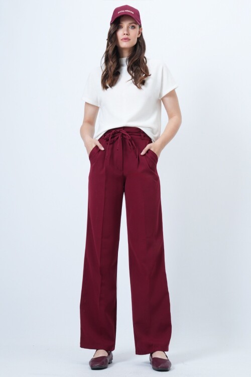 Çift Ceplil Bağcıklı Düğme Kapamalı Palazzo Pantolon