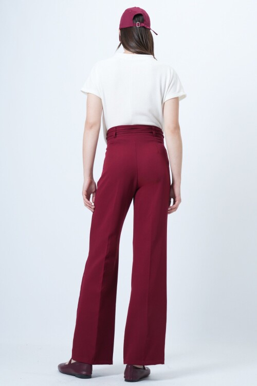 Çift Ceplil Bağcıklı Düğme Kapamalı Palazzo Pantolon