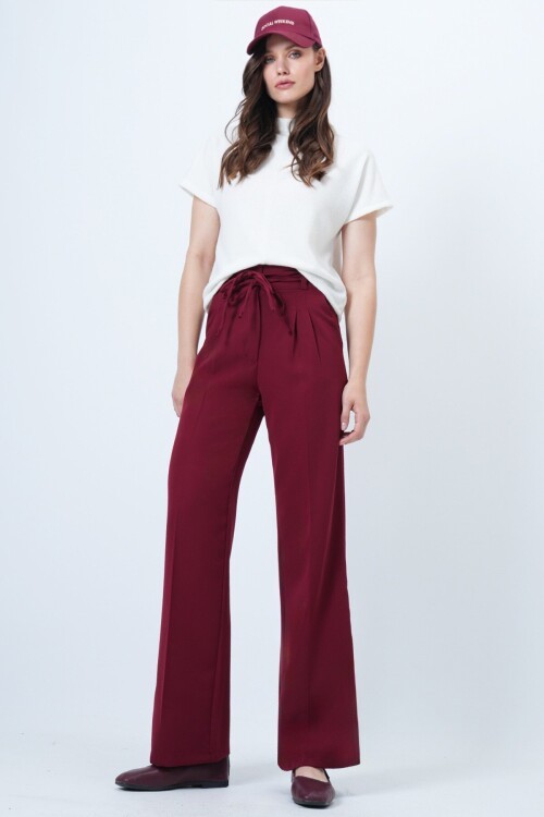 Çift Ceplil Bağcıklı Düğme Kapamalı Palazzo Pantolon