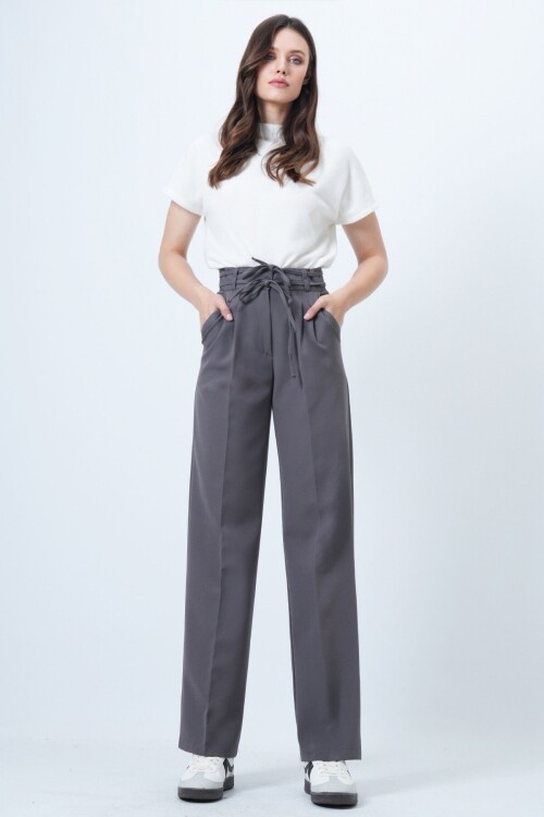 Çift Ceplil Bağcıklı Düğme Kapamalı Palazzo Pantolon