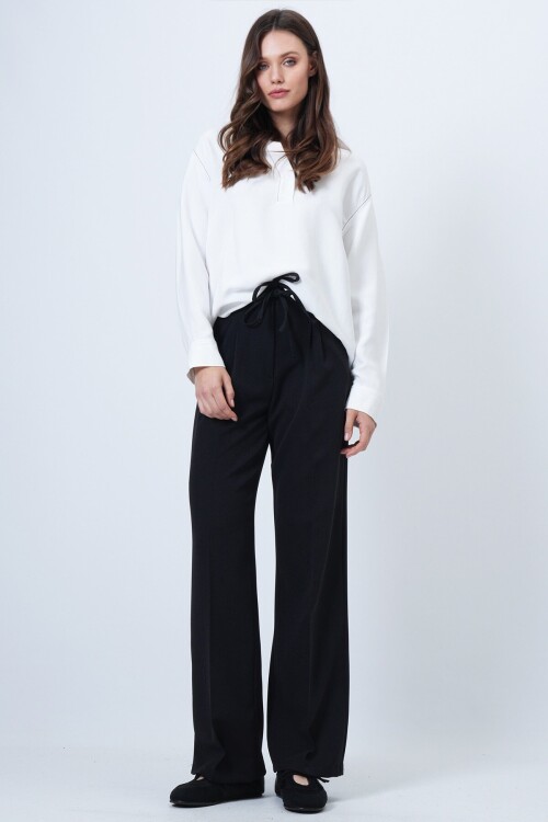 Çift Ceplil Bağcıklı Düğme Kapamalı Palazzo Pantolon