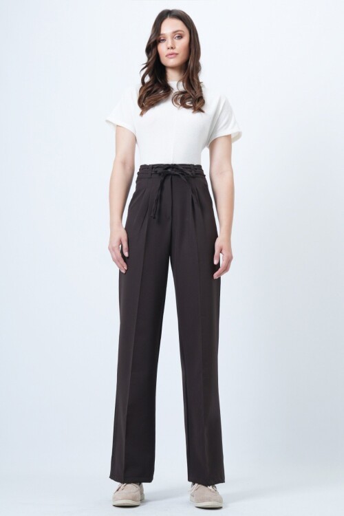 Çift Ceplil Bağcıklı Düğme Kapamalı Palazzo Pantolon