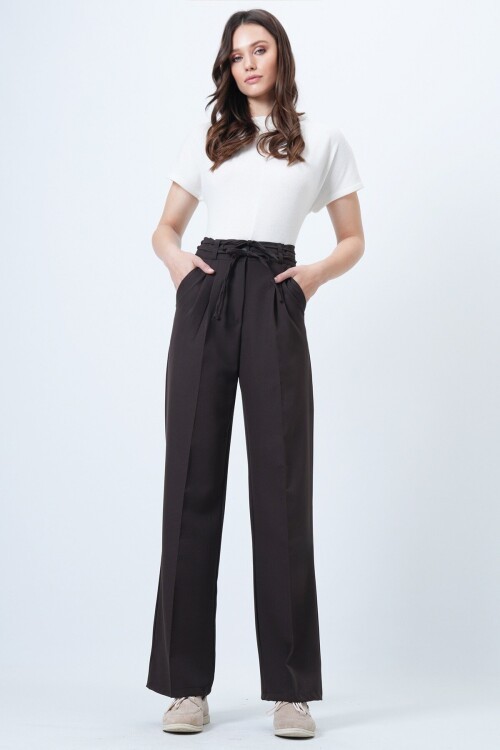 Çift Ceplil Bağcıklı Düğme Kapamalı Palazzo Pantolon