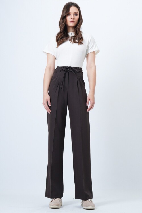Çift Ceplil Bağcıklı Düğme Kapamalı Palazzo Pantolon