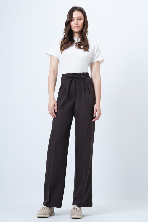 Çift Ceplil Bağcıklı Düğme Kapamalı Palazzo Pantolon