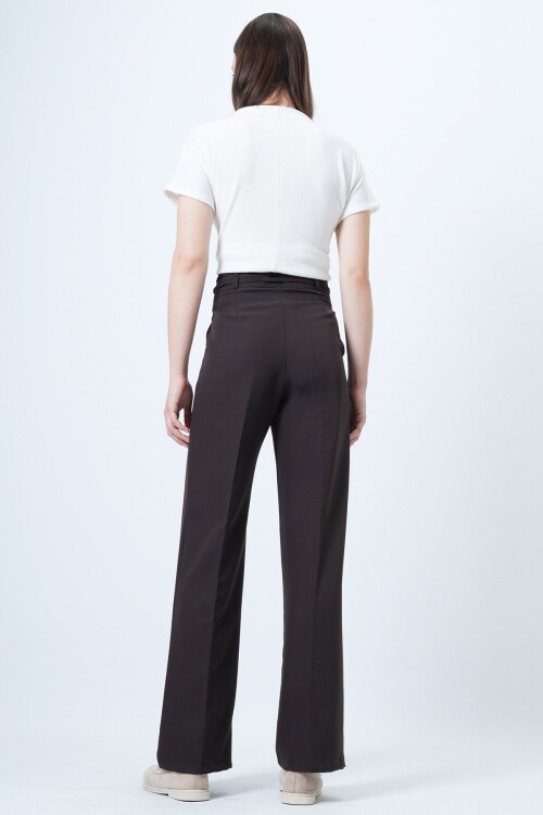 Çift Ceplil Bağcıklı Düğme Kapamalı Palazzo Pantolon