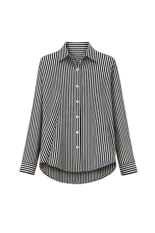 Siyah Çizgili Oversize Gömlek