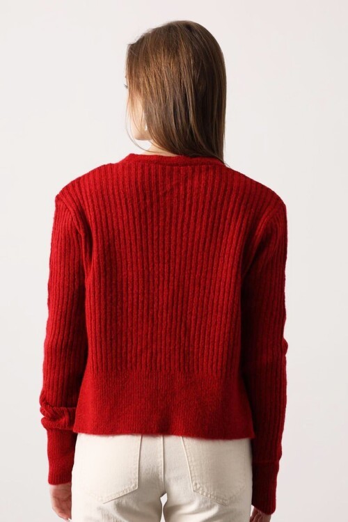 Dantel Detaylı Bluz ve Fitilli Hırka Triko Takım