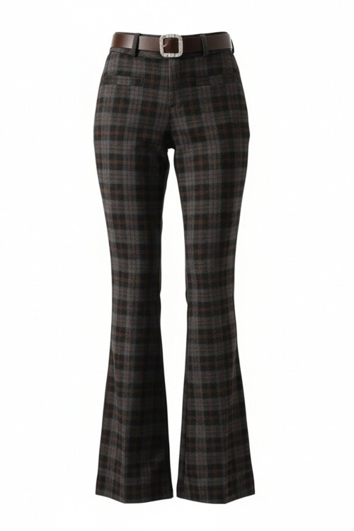 Kemerli Ekoseli İspanyol Paça Pantolon