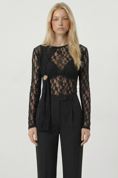 Dantel Detaylı Transparan Bluz