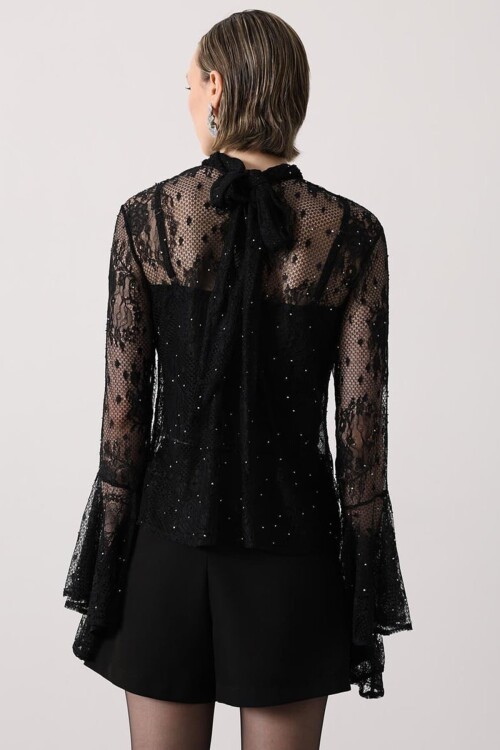 Dantelli Volan Kol Transparan Atletli Bluz