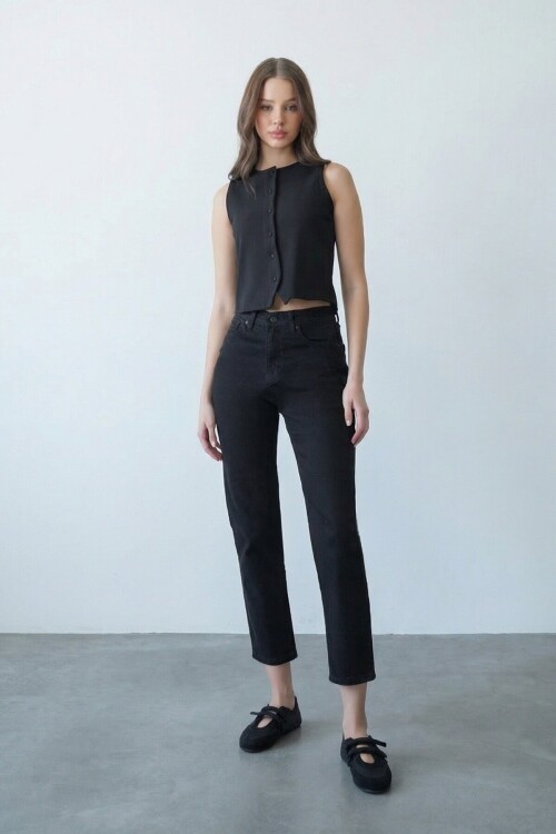 Siyah Dar Paça Jean Pantolon