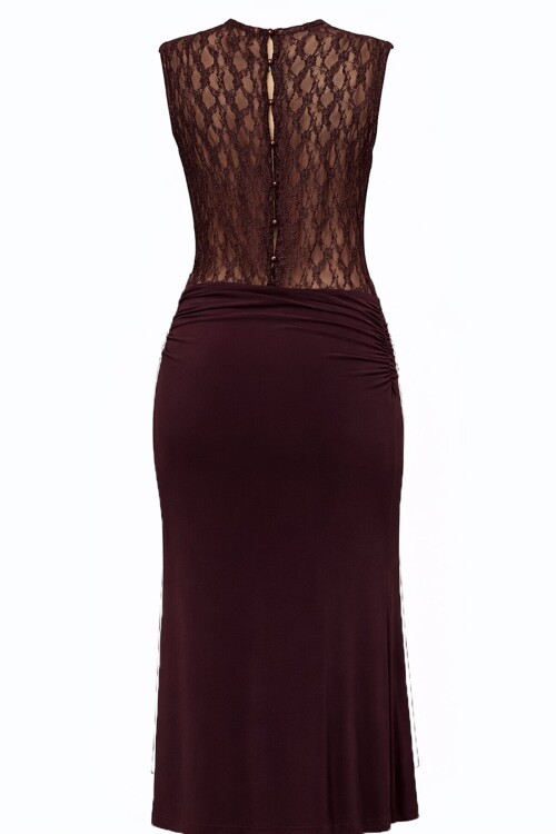 Degaje Yaka Tül Sırtı Tül Dekolteli Elbise