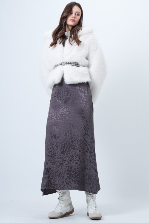 Desenli Fermıar Kapamalı Midi Boy Etek