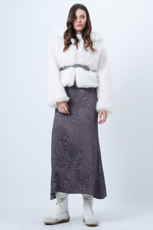 Desenli Fermıar Kapamalı Midi Boy Etek