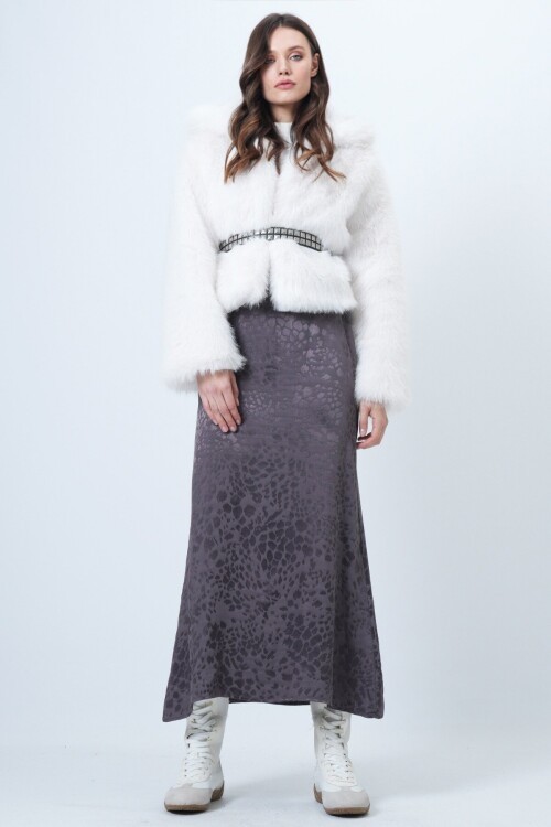 Desenli Fermıar Kapamalı Midi Boy Etek