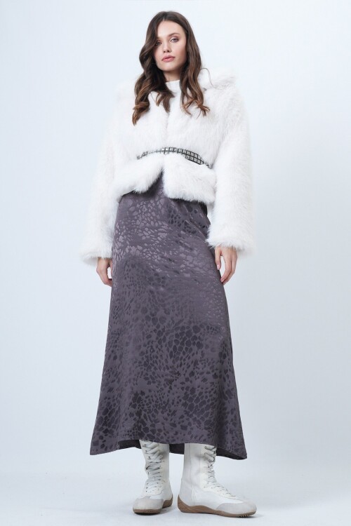 Desenli Fermıar Kapamalı Midi Boy Etek