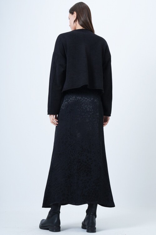 Desenli Fermıar Kapamalı Midi Boy Etek