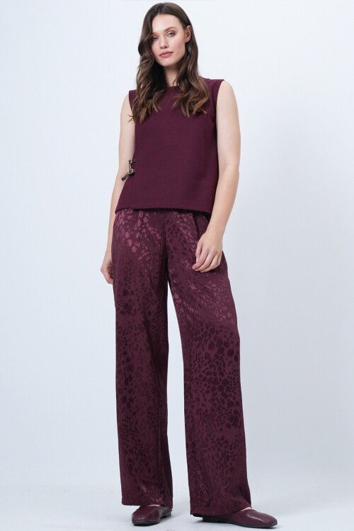 Desenli Fermuar Kapamalı Çift Cepli Palazzo Pantolon