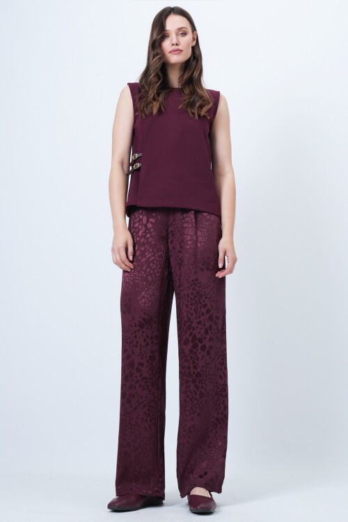 Desenli Fermuar Kapamalı Çift Cepli Palazzo Pantolon