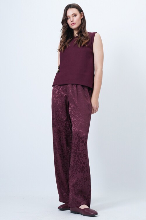 Desenli Fermuar Kapamalı Çift Cepli Palazzo Pantolon