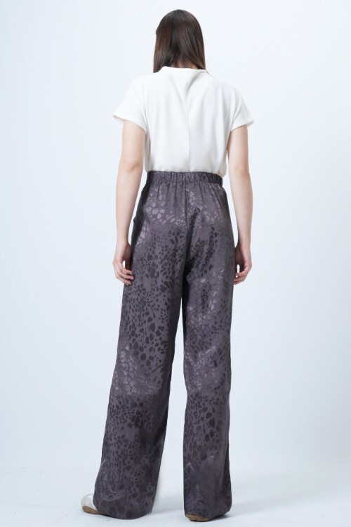 Desenli Fermuar Kapamalı Çift Cepli Palazzo Pantolon