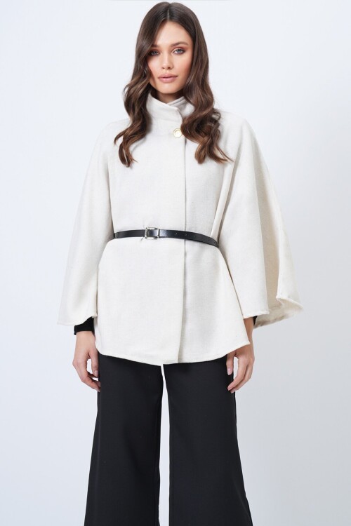 Dik Yaka Düğmeli Kemerli Panço