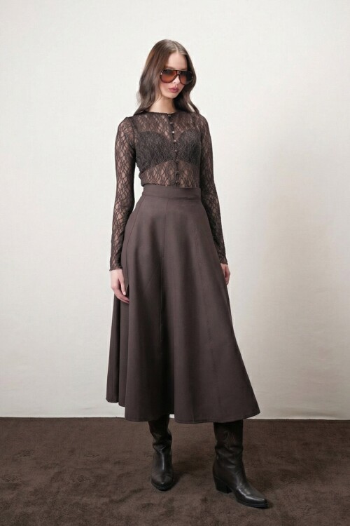 Kahverengi Dokulu Maxi Etek