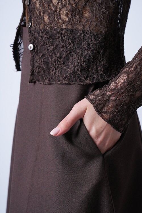 Kahverengi Dokulu Maxi Etek