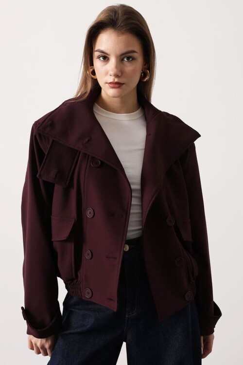 Düğme Kapamalı Çift Cepli Astarlı Bomber Ceket