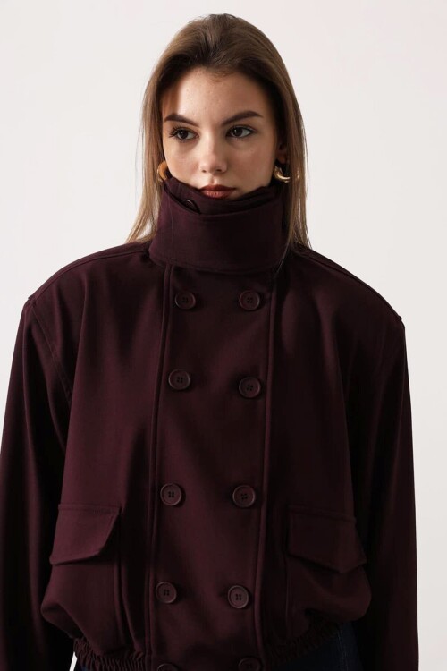 Düğme Kapamalı Çift Cepli Astarlı Bomber Ceket