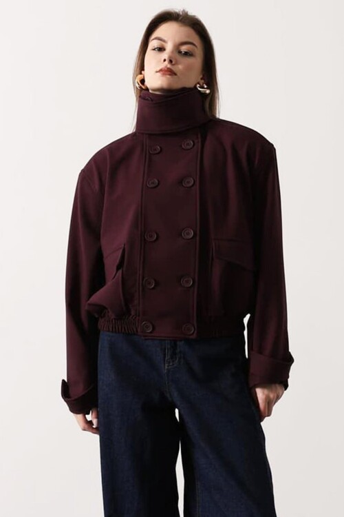 Düğme Kapamalı Çift Cepli Astarlı Bomber Ceket