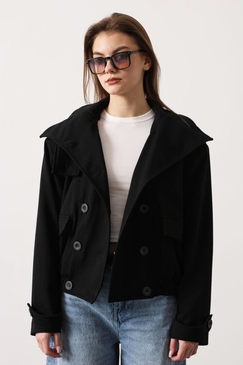 Düğme Kapamalı Çift Cepli Astarlı Bomber Ceket