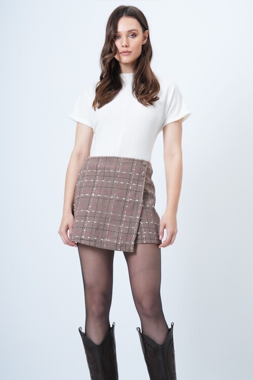 Ekose Desenli Tweed Şort Etek