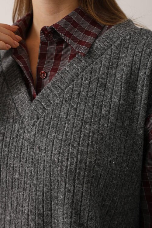 Ekose Gömlekli Hırka ve İspanyol Paça Pantolon Takım