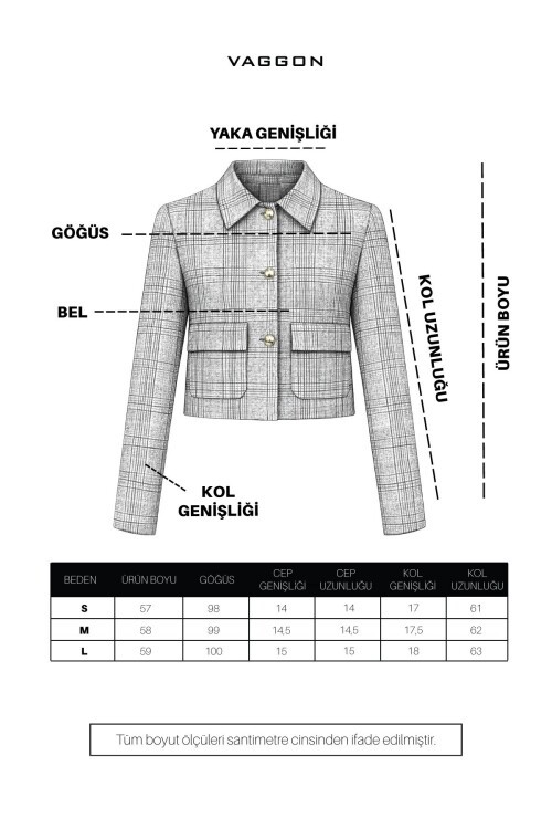 Bej Ekoseli Kısa Blazer Ceket