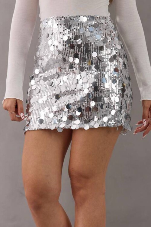 Fermaur Kapamalı Pul Payet Mini Etek