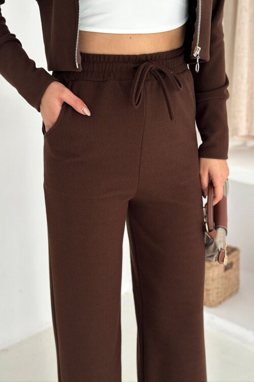 Fermuar Kapamalı Crop Sweat Ve Geniş Paça Eşofman Takım