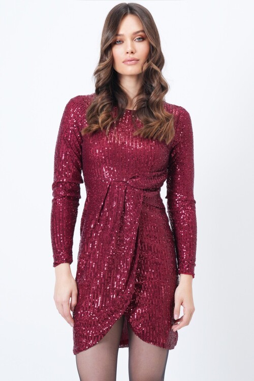 Fermuar Kapamalı Pul Payet Mini Elbise