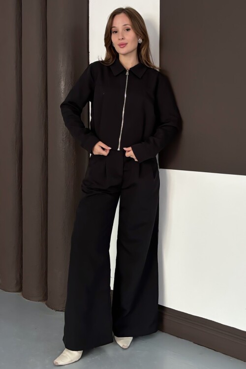 Fermuar Kapamalı Sweat Bol Paça Pantolon Takım