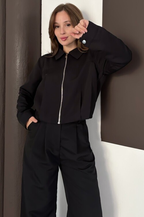 Fermuar Kapamalı Sweat Bol Paça Pantolon Takım