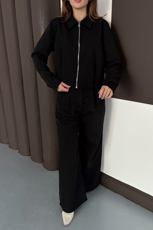 Fermuar Kapamalı Sweat Bol Paça Pantolon Takım