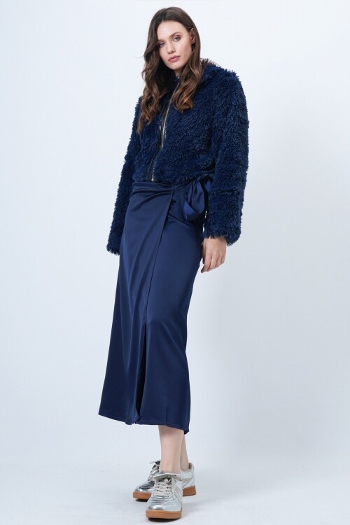 Fermuar Kapamalı Yandan Bağlamalı Midi Boy Etek