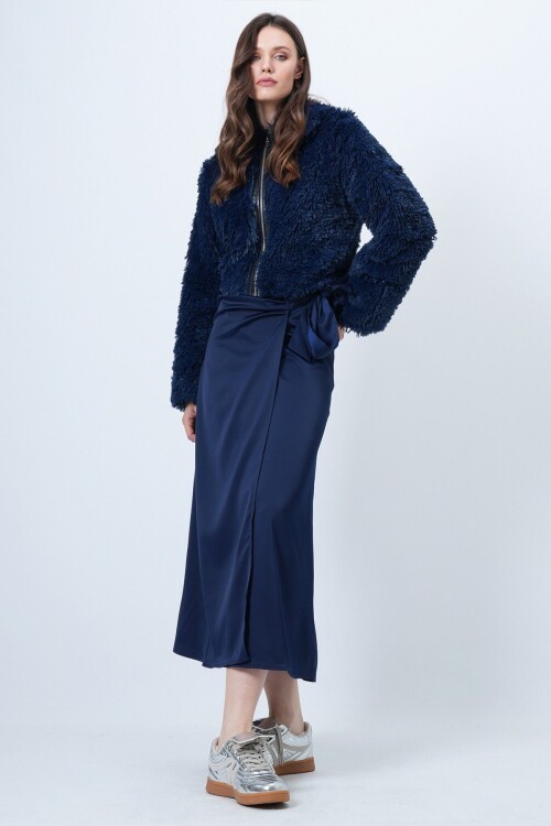 Fermuar Kapamalı Yandan Bağlamalı Midi Boy Etek