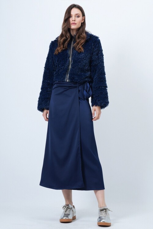 Fermuar Kapamalı Yandan Bağlamalı Midi Boy Etek